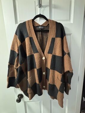 Dressed in LALA Black and Brown Checkered Oversized Cardigan